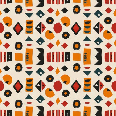 The seamless pattern background is inspired by African tribal patterns, intricate geometric shapes, and tribal symbols. clipart