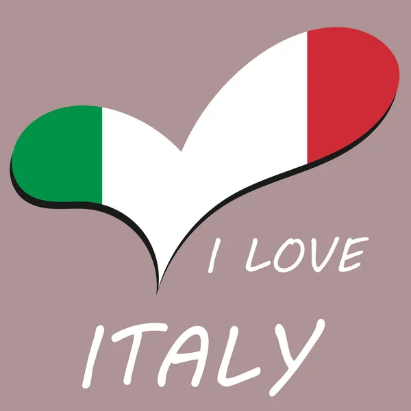 Kalp şeklinde bir İtalya bayrağı. İtalya 'yı çok severim. Ulusal semboller. Yazılı bayrak renginde kalp