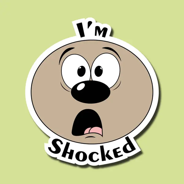 Komik surat çıkartması. Şok olmuş bir yüzle duygusallık. Şok ifadesi, sürpriz. Yazı: Şok oldum.