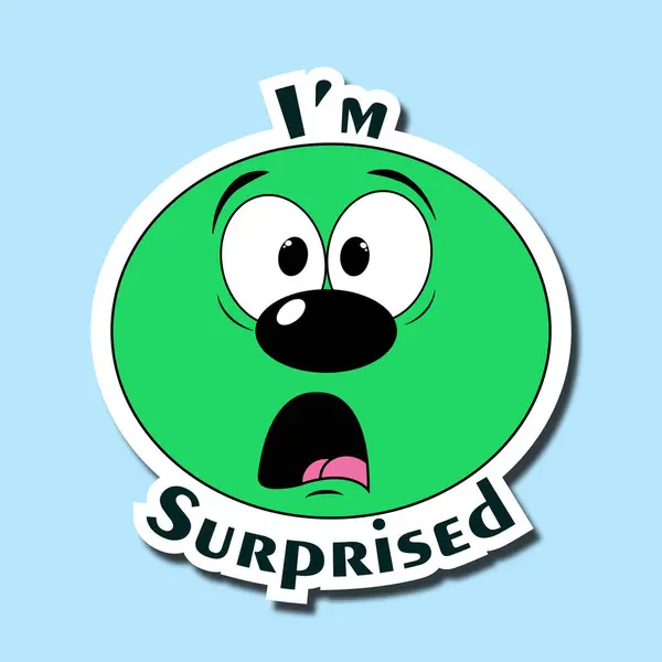  Komik surat çıkartması. Şaşırmış yüzlü bir duygusal. Şok ifadesi, sürpriz. Yazı: Şaşırdım.