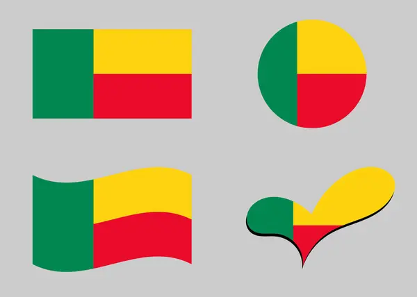 Benin bayrağı. Kalp şeklinde Benin bayrağı. Benin bayrağı daire şeklinde. Ülke bayrağı varyasyonları.