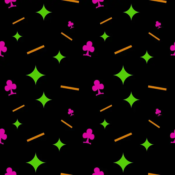 Çok renkli elementlerle kusursuz desen. Siyah arkaplandaki şekiller ile tekrarlanan desen