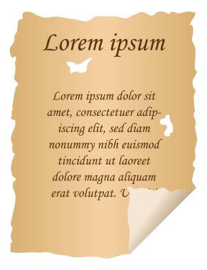 Eski bir kağıt. Eski bir kağıt parçası. Kopya uzayından papirüs. Metin için boş alanı olan klasik arkaplan. Pankart için el yazması kağıt retro