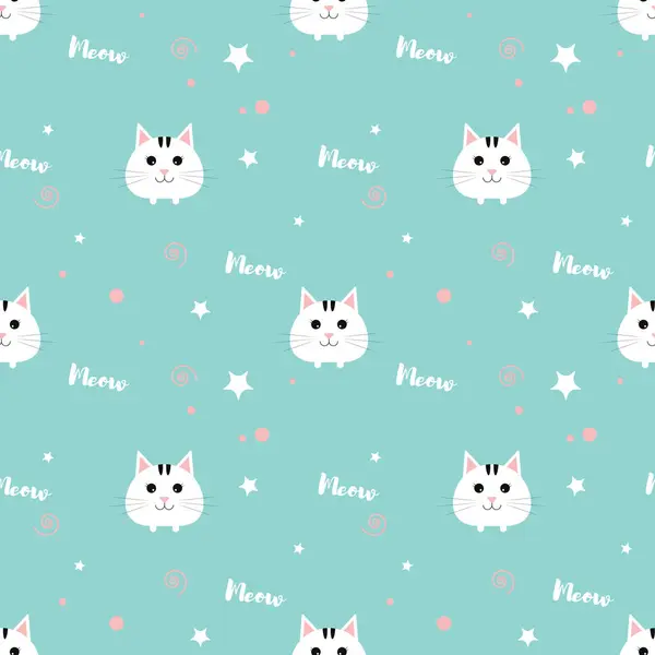 Şirin komik kediyle kusursuz bir desen. Mavi arka planda sonu gelmeyen çocuk deseni. Kedi deseni