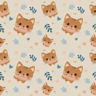 Yavru kedi deseni. Yavru kedilerle sevimli çocukların kusursuz desenleri. Küçük kediler, kalpler ve doğal elementlerle sonsuz bir düzen.