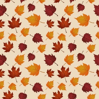 Sonbahar yaprakları deseni. Sonbahar yaprakları eğimli, pürüzsüz bir desen. Açık arkaplanda kahverengi ve sarı yapraklar. Tekrarlanan sonbahar şablonu