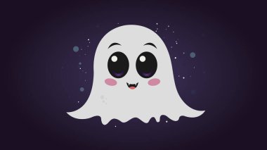 Büyük gözlü gülümseyen hayalet vektör çizimi