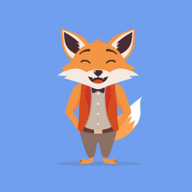 Mavi arkaplanda gülen tilki vektör illüstrasyonu