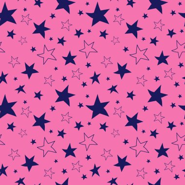 El çizimi yıldız deseni. Pembe arka planda karanlık yıldızlar. Yıldızlı kusursuz desen. Doodle yıldızları