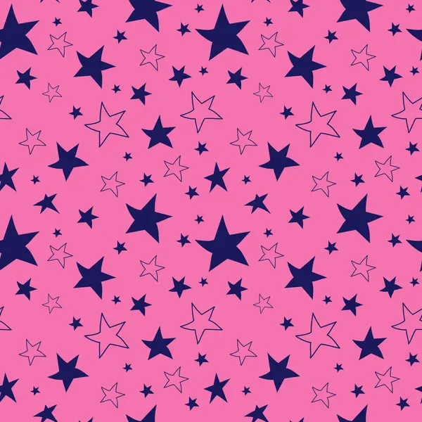 El çizimi yıldız deseni. Pembe arka planda karanlık yıldızlar. Yıldızlı kusursuz desen. Doodle yıldızları