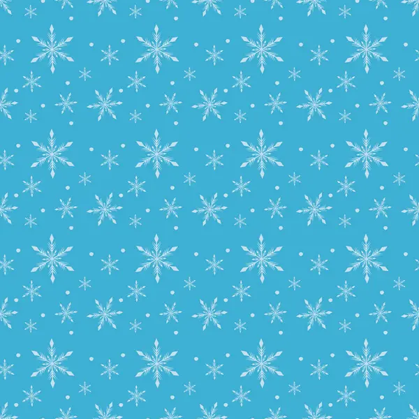 Kar taneleriyle kusursuz desen. Mavi zemin üzerinde beyaz kar taneleri olan sonsuz bir desen. Tekrarlanan yeni yıl şablonu