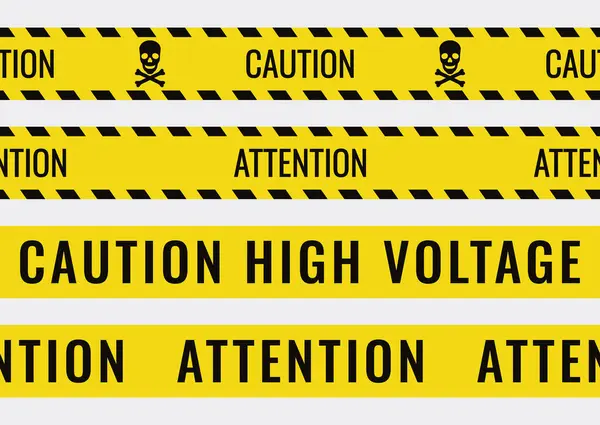Dikkat ve yüksek voltajlı bant tasarımları. Kusursuz uyarı ve dikkat bandı tasarımları. Sarı ve siyah, kafatası sembollü güvenlik bandı.