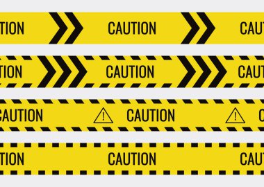 Seamless caution tapes with yellow and black warning stripes and warning triangle symbol clipart