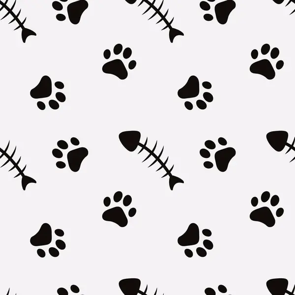 Kedi ayak izleri kusursuz desen. Kedi pençesi izi kusursuz desen. Kedi ayak izi ve balıkların sonsuz deseni. Kedi izi izi yinelenen desen