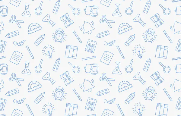 Okulun malzemesi kusursuz. Okulun lineer simgeleri sonsuz arka plan. Yazdırma için anımsatıcı kusursuz desen