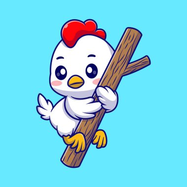 Ağaca asılı şirin tavuk vektör ikon tasviri izole edilmiş yassı hayvan