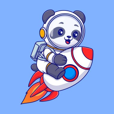 Cute panda astronaut riding rocket in space cartoon vector icon illustration animal science isolated clipart