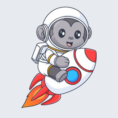 Uzay karikatürü vektör ikonunda roket süren sevimli goril astronot hayvan bilimi izole edildi.