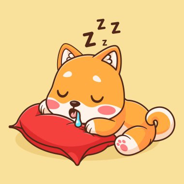 Şirin shiba inu köpek yastık çizgi film vektör ikonu illüstrasyonuyla uyuyor. Hayvan doğa ikonu konsepti izole vektör düz çizgi film biçimi