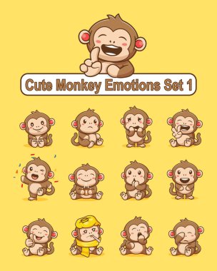 Set of cute monkey character in various poses sticker vector cartoon illustration clipart