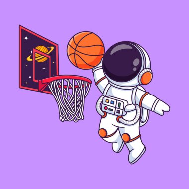 Cute astronaut playing basketball in space cartoon vector icon illustration. clipart