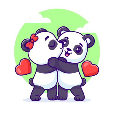 Cute couple panda cartoon vector icon illustration animal love icon concept isolated flat clipart