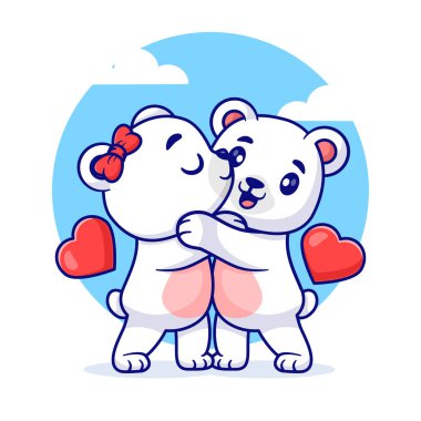 Cute couple polar bear cartoon vector icon illustration animal love icon concept isolated flat clipart