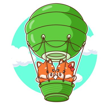 Cute red panda couple floating with the air balloons vector icon illustration clipart