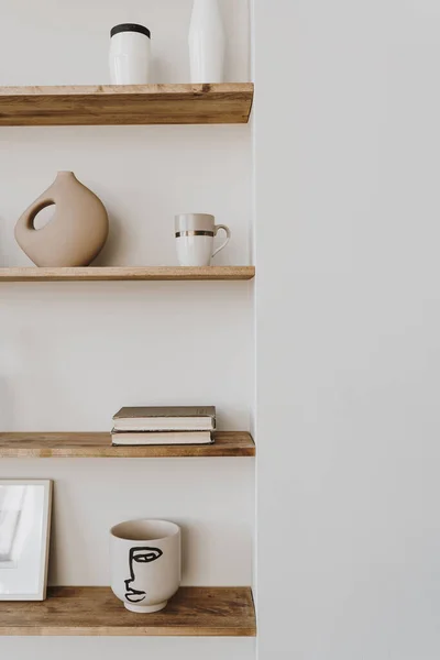Ästhetisch Moderne Minimalistische Skandinavische Wohnraumdekoration Elegantes Bohème Wohnzimmer Mit Weißer — Stockfoto