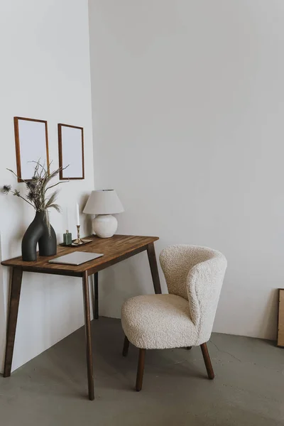 Aesthetic Modern Scandinavian Home Interior Design Elegant Bohemian Living Room — Stock Photo, Image