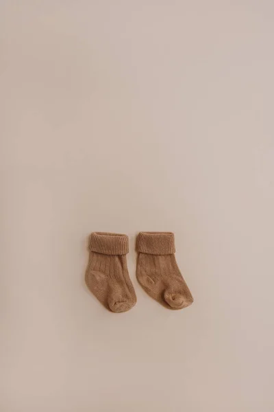 Ζεύγος Παστέλ Ζεστό Οικολογικό Κομψό Σκανδιναβικό Βιολί Νεογέννητα Κάλτσες Μωρό — Φωτογραφία Αρχείου