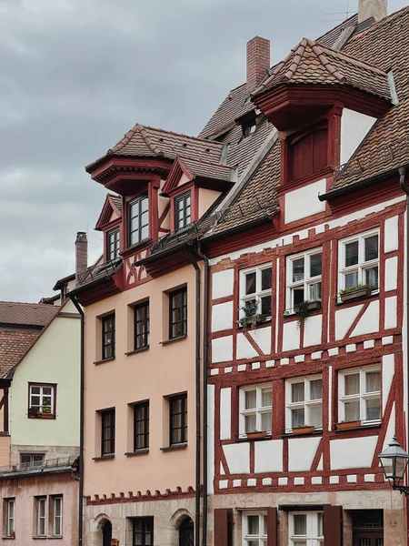 Régi Történelmi Építészet Nürnbergben Németországban Hagyományos Európai Óvárosi Épületek Fából — Stock Fotó