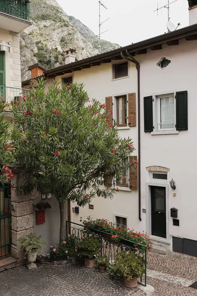 Alte Historische Italienische Architektur Traditionelle Europäische Dorf Rustikale Gebäude Blumen — Stockfoto