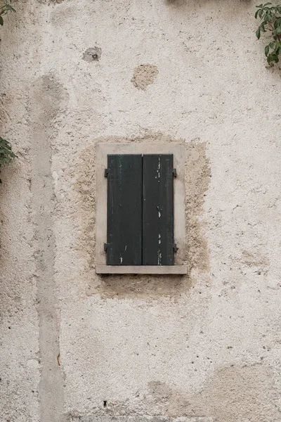 意大利乡村建筑 带有灌木 木制窗户和中性米黄色墙壁的古建筑立面 — 图库照片
