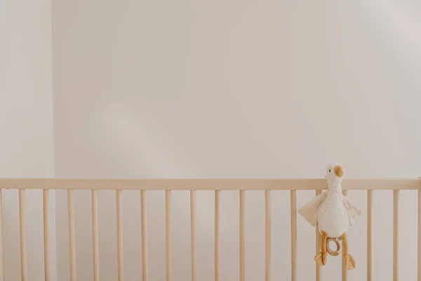 Duck Toy Baby Crib White Wall — Stock Photo, Image