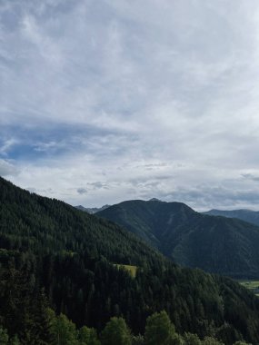 Dağ ormanı manzarası, bulutlu gökyüzü