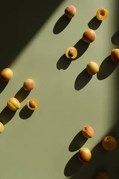 Ästhetische Frucht Hintergrund Flache Lagekomposition Mit Pfirsichen Reife Saftige Pfirsiche — Stockfoto