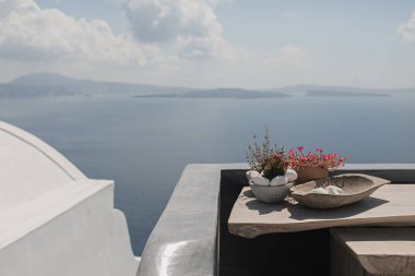 Santorini, Oia, Yunanistan 'da deniz manzarası