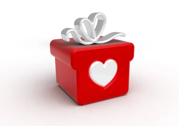 Иллюстрация Подарочной Коробки Лентой Сверху Бант Сердце Гравировкой Боку Изолированные — стоковое фото