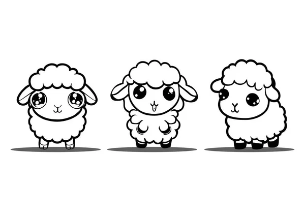 Cute Cartoon Character Sheep Collection Vector Illustration Isolated White Background — Stock Vector