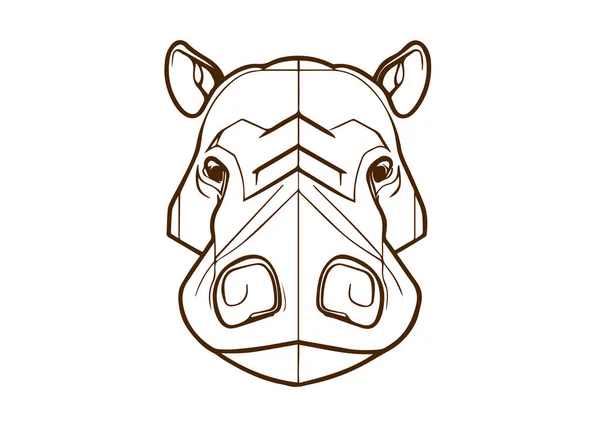 Resumen Bajo Poli Hipopótamo Cabeza Logotipo Diseño Tinta Dibujo Negro — Vector de stock