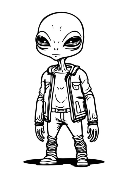 Alien Karakter Dragen Moderne Jeans Broek Jaketisolated Vectorart — Stockvector
