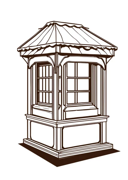 Old Wooden Kiosk Drawing Ancient Style Design Wector Art — стоковый вектор