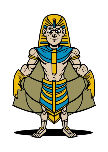 Pharaonic King Cartoon Comic Character Vektor Konst Ritning Super Hjälte — Stock vektor