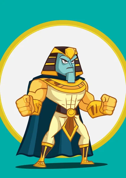 Sfinx Karaktär Blå Guldkostym Forntida Egyptiska Faraoniska Faros Super Hjälte — Stock vektor
