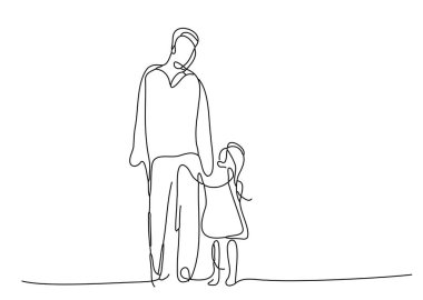Baba ve kız sürekli çizgi çiziyorlar. Düzenli çizgi çiziyorlar. Vektör çizgileri. Sanat babaları günü. 