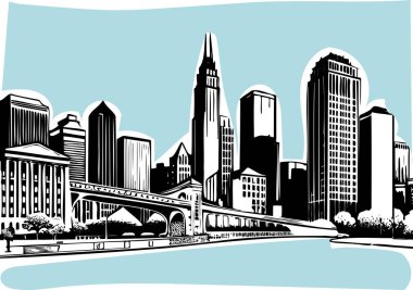 Şehir manzarası taslak çizimi vektör çizimi çizgi film çizimi retro vintage soyut biçim düzenlenebilir arkaplan