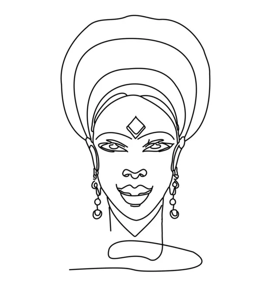 Tribal African Queen Ligne Simple Abstrait Portrait Ligne Continue Dessin — Image vectorielle