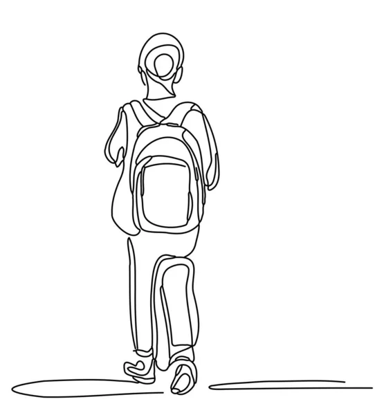 stock vector continuous line drawing of a young student kid pupil walking with a backpack. Vector illustration back to school concept