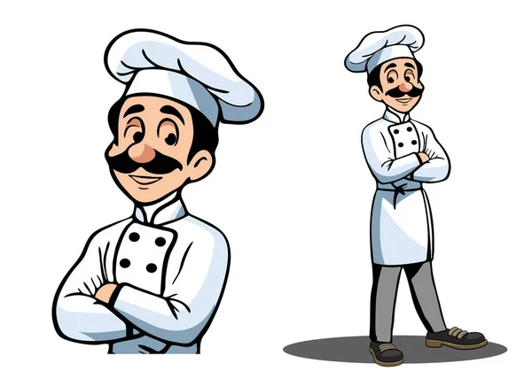Full Body Chef Cartoon Character Comic Vector Kresba Barevná Pro — Stockový vektor